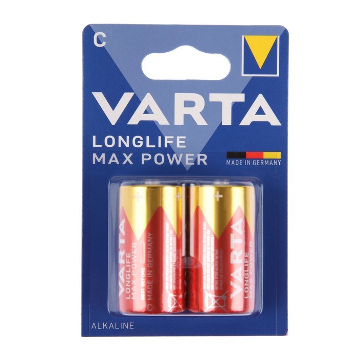 Батарейка алкалиновая Varta LONGLIFE MAX POWER, С, LR14-2BL, 1.5В, блистер, 2 шт. - фото 51395582 Батарейка алкалиновая Varta LONGLIFE MAX POWER, С, LR14-2BL, 1.5В, блистер, 2 шт. - фото 51395582