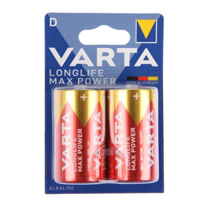 Батарейка алкалиновая Varta LONGLIFE MAX POWER, D, LR20-2BL, 1.5В, блистер, 2 шт. - фото 51395584 Батарейка алкалиновая Varta LONGLIFE MAX POWER, D, LR20-2BL, 1.5В, блистер, 2 шт. - фото 51395584