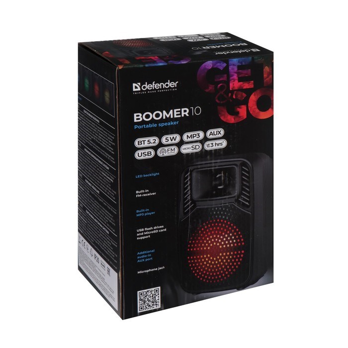 Портативная колонка Defender Boomer 10, 5Вт, 1200мАч, BT, FM, USB, microSD, AUX, подсветка - фото 51395890 Портативная колонка Defender Boomer 10, 5Вт, 1200мАч, BT, FM, USB, microSD, AUX, подсветка - фото 51395890