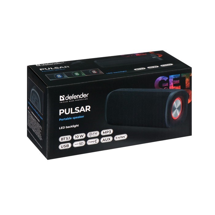 Портативная колонка Defender Pulsar, 10Вт, 1200 мАч, BT,FM, USB, microSD,Type-C, подсветка - фото 51395911 Портативная колонка Defender Pulsar, 10Вт, 1200 мАч, BT,FM, USB, microSD,Type-C, подсветка - фото 51395911