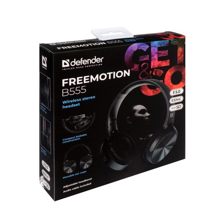 Наушники Defender FreeMotion B555, накладные,микрофон,управление,microSD,150 мАч, черные - фото 51395949 Наушники Defender FreeMotion B555, накладные,микрофон,управление,microSD,150 мАч, черные - фото 51395949