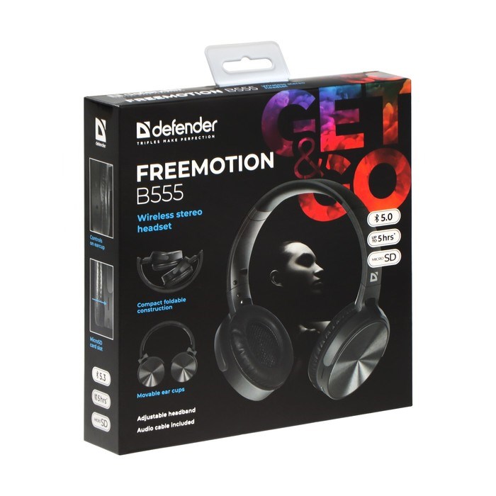 Наушники Defender FreeMotion B555, накладные,микрофон,управление,microSD,150 мАч, черные - фото 51395953 Наушники Defender FreeMotion B555, накладные,микрофон,управление,microSD,150 мАч, черные - фото 51395953