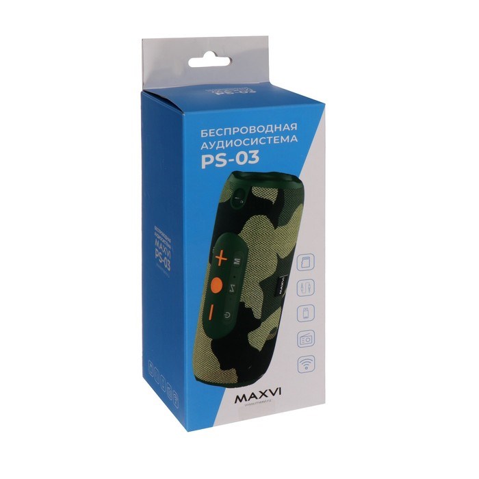 Портативная колонка Maxvi PS-03, 5 вт, 1500 мАч, FM, microSD, USB, AUX, черная - фото 51396764 Портативная колонка Maxvi PS-03, 5 вт, 1500 мАч, FM, microSD, USB, AUX, черная - фото 51396764