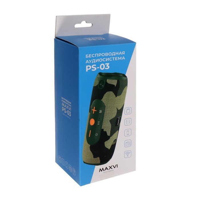 Портативная колонка Maxvi PS-03, 5 вт, 1500 мАч, FM, microSD, USB, AUX, зеленая - фото 51396772 Портативная колонка Maxvi PS-03, 5 вт, 1500 мАч, FM, microSD, USB, AUX, зеленая - фото 51396772
