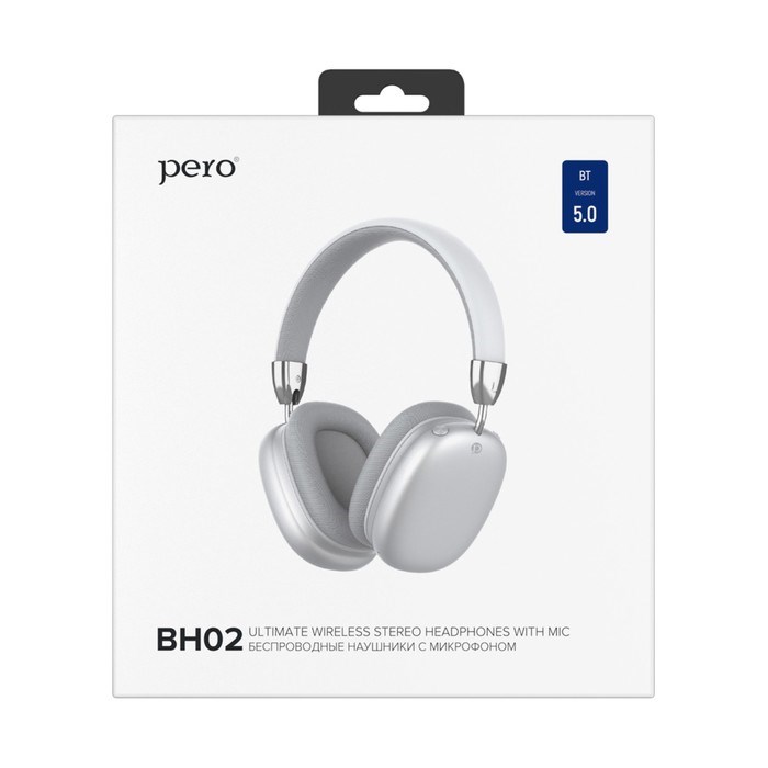 Наушники PERO BH02 ULTIMATE, беспроводные, BT 5.0, микрофон, 300 мАч, до 12 часов, серебристые - фото 51397334 Наушники PERO BH02 ULTIMATE, беспроводные, BT 5.0, микрофон, 300 мАч, до 12 часов, серебристые - фото 51397334