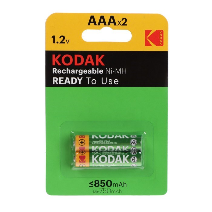 Аккумулятор Kodak, Ni-Mh, AAA, HR03-2BL, 1.2В, 850 мАч, блистер, 2 шт. - фото 51397402 Аккумулятор Kodak, Ni-Mh, AAA, HR03-2BL, 1.2В, 850 мАч, блистер, 2 шт. - фото 51397402