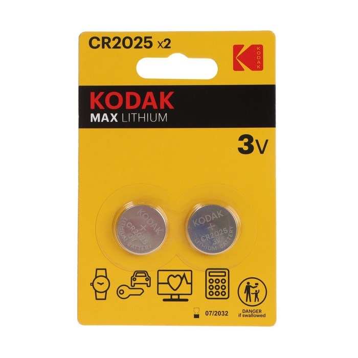 Батарейка литиевая Kodak, CR2025-2BL, 3В, блистер, 2 шт. - фото 51397426 Батарейка литиевая Kodak, CR2025-2BL, 3В, блистер, 2 шт. - фото 51397426