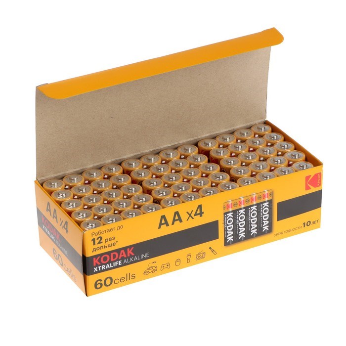 Батарейка алкалиновая Kodak Xtralife, AA, LR6-60BOX, 1.5В, бокс, 60 шт. - фото 51397446 Батарейка алкалиновая Kodak Xtralife, AA, LR6-60BOX, 1.5В, бокс, 60 шт. - фото 51397446