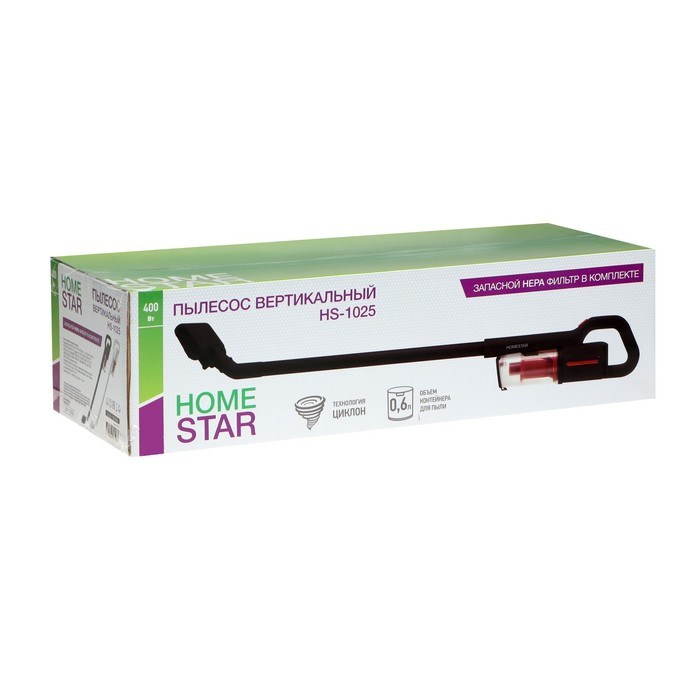 Пылесос HOMESTAR HS-1025, вертикальный, 400 Вт, сухая уборка, 0.6 л, шнур 4.5 м, чёрный - фото 51397875 Пылесос HOMESTAR HS-1025, вертикальный, 400 Вт, сухая уборка, 0.6 л, шнур 4.5 м, чёрный - фото 51397875