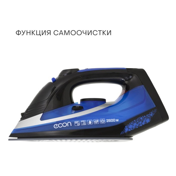 Утюг ECO-BI2603, 2600 Вт, керамическая подошва, 45 г/мин, 320 мл, цвет синий с чёрным - фото 51397999 Утюг ECO-BI2603, 2600 Вт, керамическая подошва, 45 г/мин, 320 мл, цвет синий с чёрным - фото 51397999
