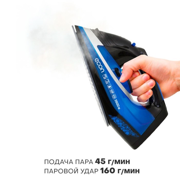 Утюг ECO-BI2603, 2600 Вт, керамическая подошва, 45 г/мин, 320 мл, цвет синий с чёрным - фото 51398000 Утюг ECO-BI2603, 2600 Вт, керамическая подошва, 45 г/мин, 320 мл, цвет синий с чёрным - фото 51398000