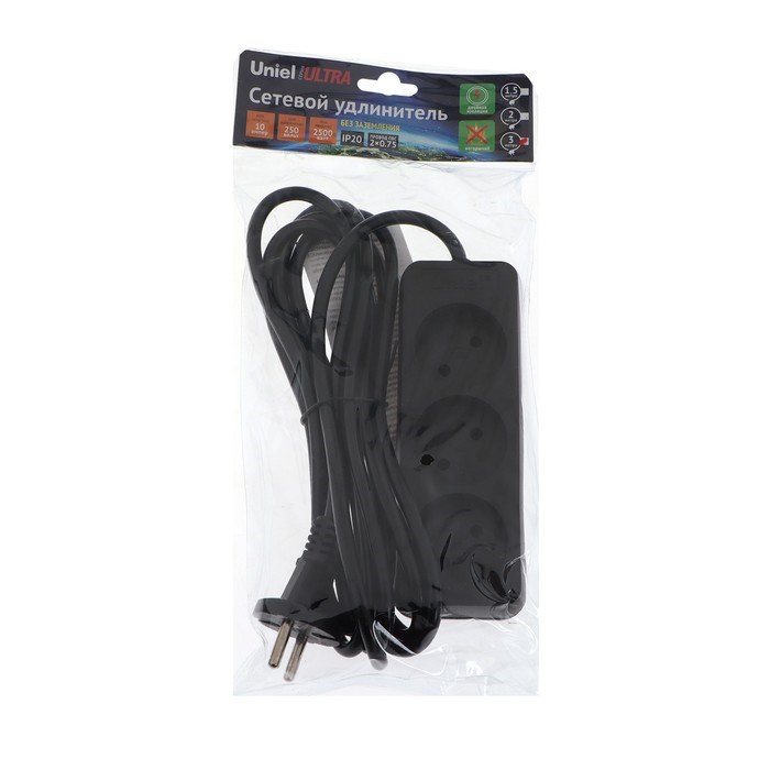 Удлинитель Uniel серии Ultra, 3м, 3 гнезда, 10 A, б/з, Черный, S-CU3-3 BLACK - фото 51398321 Удлинитель Uniel серии Ultra, 3м, 3 гнезда, 10 A, б/з, Черный, S-CU3-3 BLACK - фото 51398321