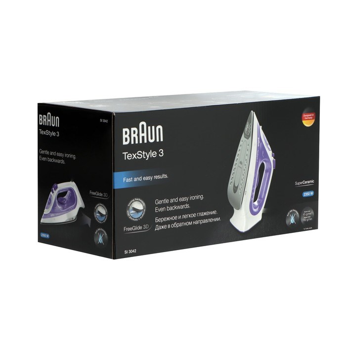Утюг Braun SI3042VI, 2350 Вт, керамическая подошва, 45 г/мин, 270 мл, фиолетовый - фото 51398404 Утюг Braun SI3042VI, 2350 Вт, керамическая подошва, 45 г/мин, 270 мл, фиолетовый - фото 51398404