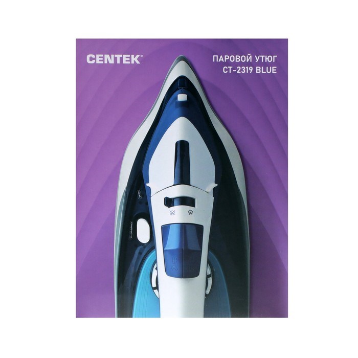 Утюг Centek CT-2319, 2400 Вт, керамика, 480 мл, капля-стоп, пар. удар, бело-синий - фото 51398436 Утюг Centek CT-2319, 2400 Вт, керамика, 480 мл, капля-стоп, пар. удар, бело-синий - фото 51398436