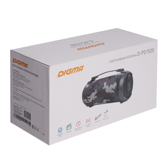 Портативная колонка Digma D-PS1520, 16Вт, BT, microSD,USB,AUX,FM, 1500мАч, камуфляж - фото 51398882 Портативная колонка Digma D-PS1520, 16Вт, BT, microSD,USB,AUX,FM, 1500мАч, камуфляж - фото 51398882