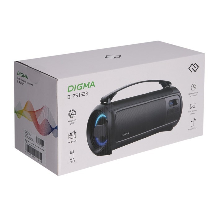 Портативная колонка Digma D-PS1523, 25Вт, BT, microSD,USB,AUX,FM, 1800мАч, черная - фото 51398891 Портативная колонка Digma D-PS1523, 25Вт, BT, microSD,USB,AUX,FM, 1800мАч, черная - фото 51398891