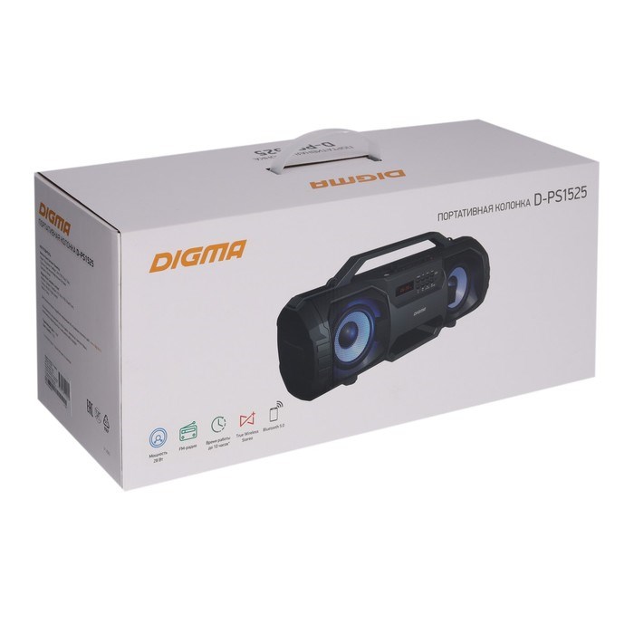 Портативная колонка Digma D-PS1525, 28Вт, BT,microSD,USB,AUX,FM, 2000мАч, подсветка, черная - фото 51398902 Портативная колонка Digma D-PS1525, 28Вт, BT,microSD,USB,AUX,FM, 2000мАч, подсветка, черная - фото 51398902