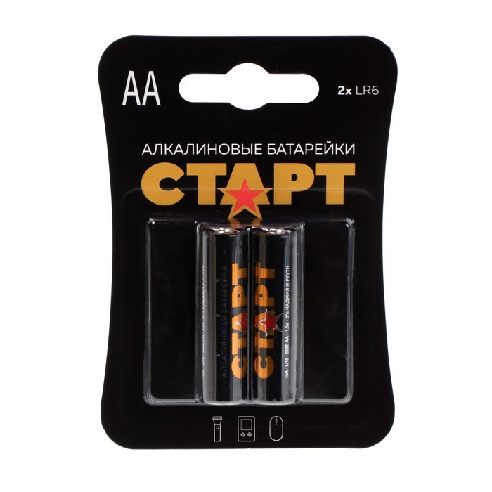 Батарейка алкалиновая СТАРТ, AA, LR6-2BL, 1.5В, блистер, 2 шт. - фото 51399061 Батарейка алкалиновая СТАРТ, AA, LR6-2BL, 1.5В, блистер, 2 шт. - фото 51399061