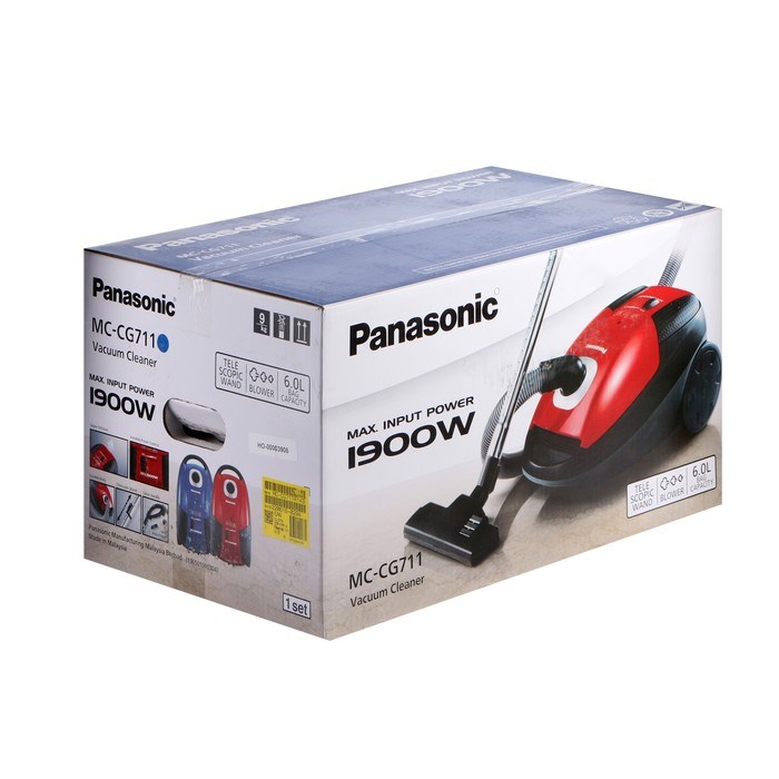 Пылесос PANASONIC MC-CG711A, мешок, 1900/350 Вт, 6 л, 65 дБ, шнур 5 м, синий - фото 51399388 Пылесос PANASONIC MC-CG711A, мешок, 1900/350 Вт, 6 л, 65 дБ, шнур 5 м, синий - фото 51399388
