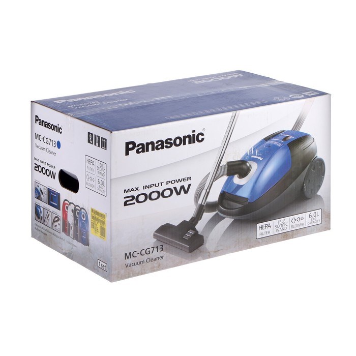 Пылесос PANASONIC MC-CG713A, мешок, 2000 Вт, 6 л, 65 дБ, шнур 5 м, синий - фото 51399422 Пылесос PANASONIC MC-CG713A, мешок, 2000 Вт, 6 л, 65 дБ, шнур 5 м, синий - фото 51399422