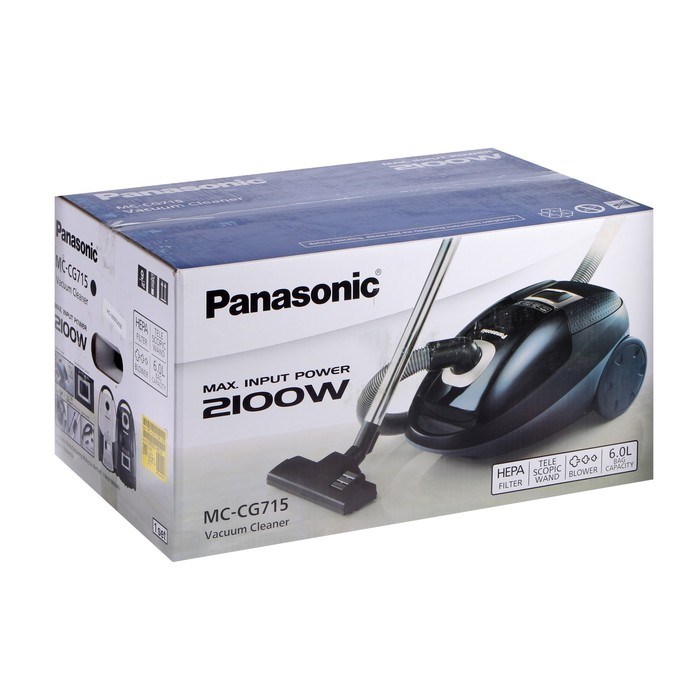 Пылесос PANASONIC MC-CG715 K, мешок, 2100 Вт, 6 л, 65 дБ, шнур 5 м, чёрный - фото 51399472 Пылесос PANASONIC MC-CG715 K, мешок, 2100 Вт, 6 л, 65 дБ, шнур 5 м, чёрный - фото 51399472