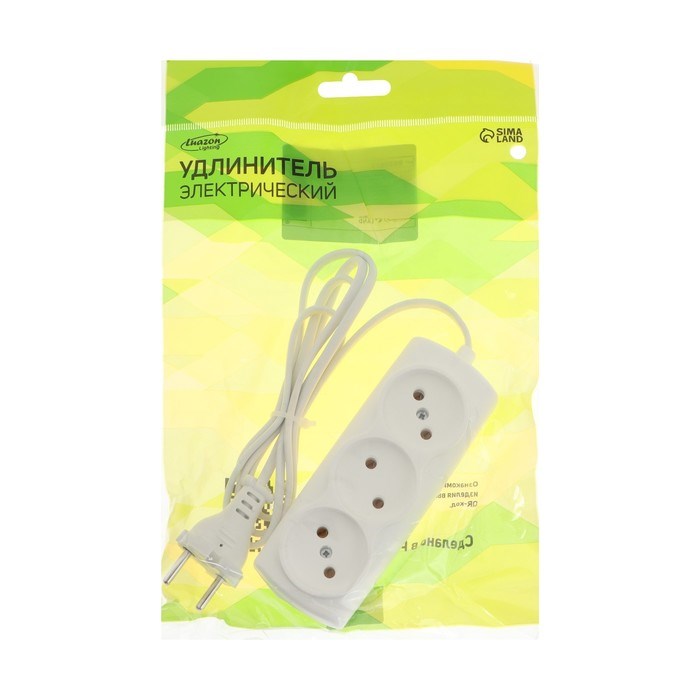 Удлинитель Luazon Lighting ECO, 3 розетки, 1.5 м, 6 А, 1300 Вт, ШВВП 2х0.5 мм2,без з/к,белый - фото 51399883 Удлинитель Luazon Lighting ECO, 3 розетки, 1.5 м, 6 А, 1300 Вт, ШВВП 2х0.5 мм2,без з/к,белый - фото 51399883