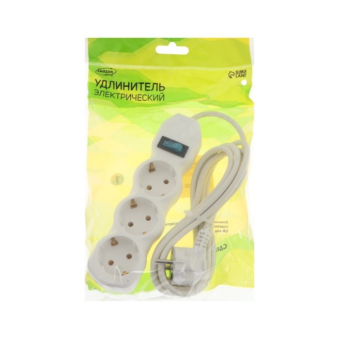 Удлинитель Luazon Lighting ECO, 3 розетки, 2.7 м, 16 А, 3500 Вт, ПВС 3×1 мм2, с заземлением, с выключателем, белый - фото 51399951 Удлинитель Luazon Lighting ECO, 3 розетки, 2.7 м, 16 А, 3500 Вт, ПВС 3×1 мм2, с заземлением, с выключателем, белый - фото 51399951