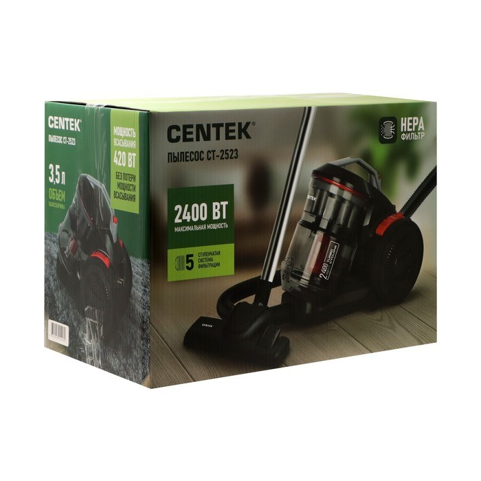 Пылесос Centek CT-2523, 2400/420 Вт, 1.2 л, красно-черный - фото 51400248 Пылесос Centek CT-2523, 2400/420 Вт, 1.2 л, красно-черный - фото 51400248