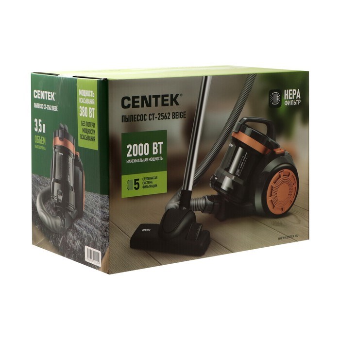 Пылесос Centek CT-2562, 2000/380 Вт, 3.5 л, мультициклон, бежевый - фото 51400272 Пылесос Centek CT-2562, 2000/380 Вт, 3.5 л, мультициклон, бежевый - фото 51400272