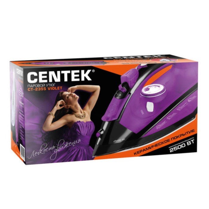 Утюг Centek CT-2355, 2500 Вт, керамическая подошва, 200 мл, 40 г/мин, фиолетовый - фото 51400303 Утюг Centek CT-2355, 2500 Вт, керамическая подошва, 200 мл, 40 г/мин, фиолетовый - фото 51400303