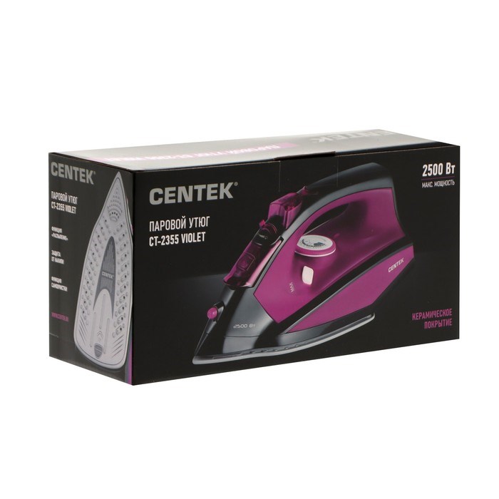 Утюг Centek CT-2355, 2500 Вт, керамическая подошва, 200 мл, 40 г/мин, фиолетовый - фото 51400304 Утюг Centek CT-2355, 2500 Вт, керамическая подошва, 200 мл, 40 г/мин, фиолетовый - фото 51400304