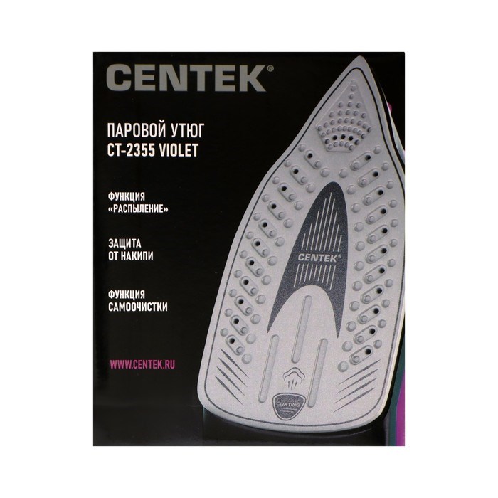 Утюг Centek CT-2355, 2500 Вт, керамическая подошва, 200 мл, 40 г/мин, фиолетовый - фото 51400305 Утюг Centek CT-2355, 2500 Вт, керамическая подошва, 200 мл, 40 г/мин, фиолетовый - фото 51400305