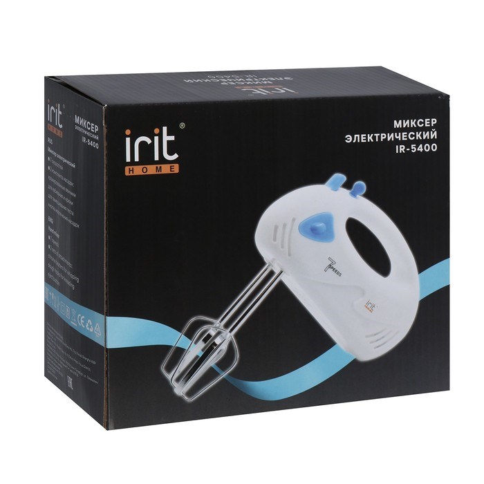 Миксер Irit IR-5400, ручной, 150 Вт, 2 насадки, 7 скоростей, бело-синий - фото 51400515 Миксер Irit IR-5400, ручной, 150 Вт, 2 насадки, 7 скоростей, бело-синий - фото 51400515
