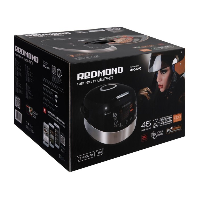 Мультиварка Redmond RMC-M90, 860-1000 Вт, 5,0 литров, цвет черный+металлик - фото 51400778 Мультиварка Redmond RMC-M90, 860-1000 Вт, 5,0 литров, цвет черный+металлик - фото 51400778