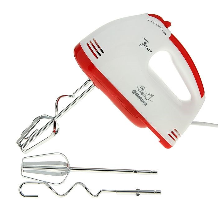 Миксер Sakura SA-6313R, ручной, 150 Вт, 7 скоростей, бело-красный - фото 51400836 Миксер Sakura SA-6313R, ручной, 150 Вт, 7 скоростей, бело-красный - фото 51400836