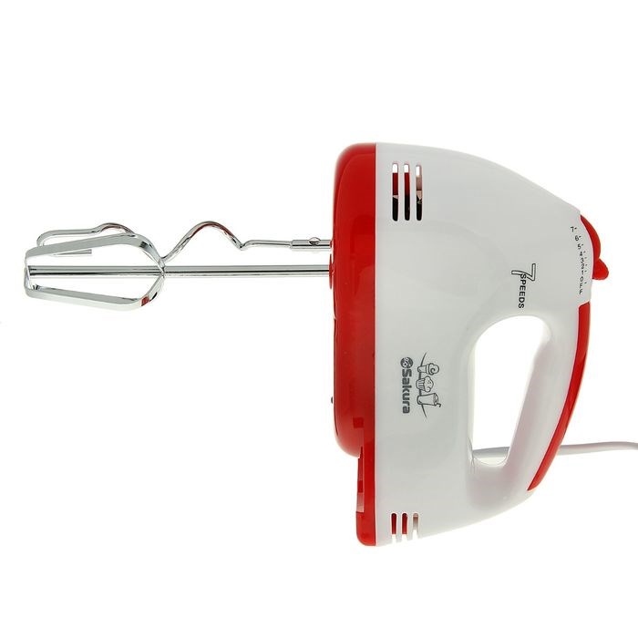 Миксер Sakura SA-6313R, ручной, 150 Вт, 7 скоростей, бело-красный - фото 51400838 Миксер Sakura SA-6313R, ручной, 150 Вт, 7 скоростей, бело-красный - фото 51400838