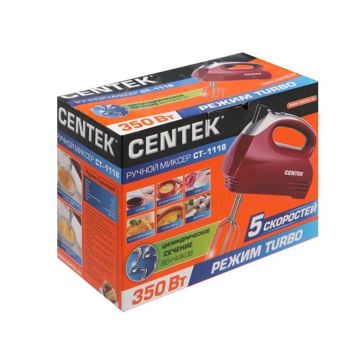 Миксер Centek CT-1118, ручной, 350 Вт, 5 скоростей, 4 насадки, красный - фото 51401043 Миксер Centek CT-1118, ручной, 350 Вт, 5 скоростей, 4 насадки, красный - фото 51401043