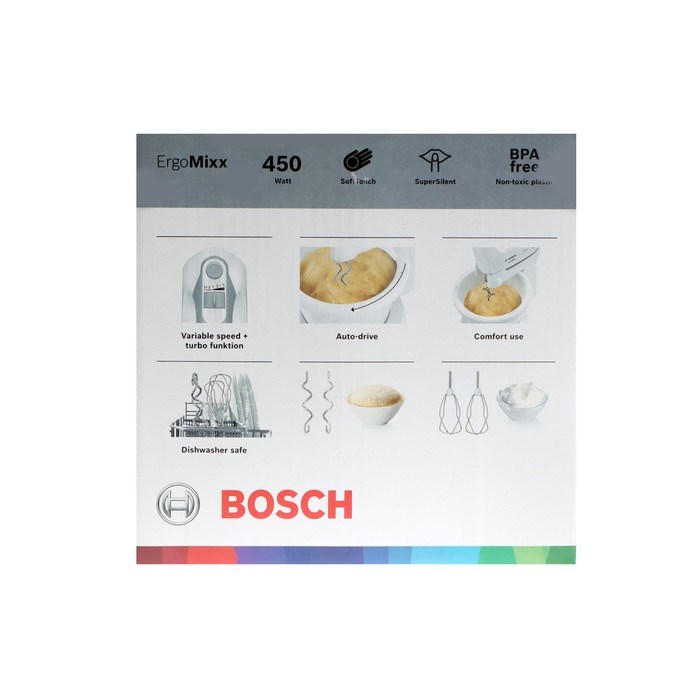 Миксер Bosch MFQ 36460, 450 Вт, 3 л, 5 скоростей, кнопка отсоединения насадок - фото 51401294 Миксер Bosch MFQ 36460, 450 Вт, 3 л, 5 скоростей, кнопка отсоединения насадок - фото 51401294