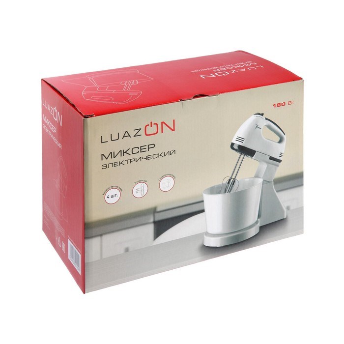 Миксер Luazon LMR-04, ручной, 180 Вт, 7 скоростей, 4 насадки, бело-чёрный - фото 51401433 Миксер Luazon LMR-04, ручной, 180 Вт, 7 скоростей, 4 насадки, бело-чёрный - фото 51401433