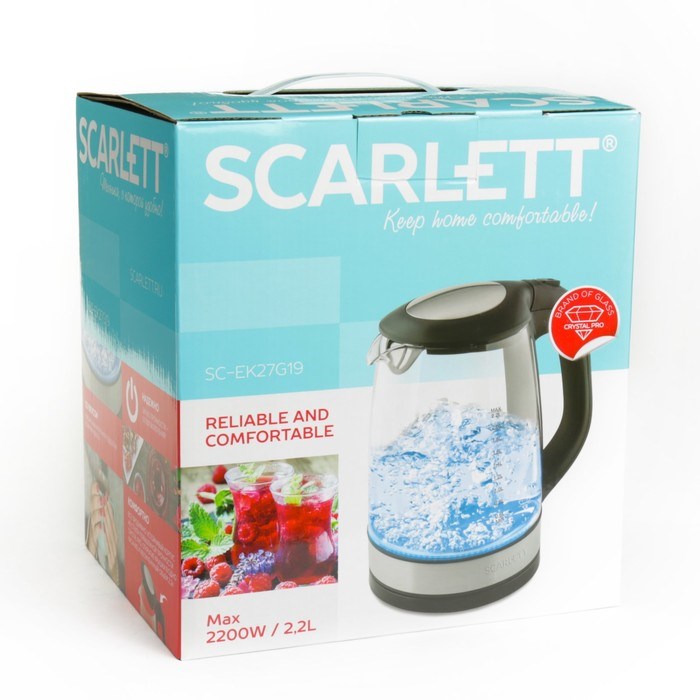 Чайник электрический Scarlett SC-EK27G19, стекло, 2.2 л, 1850-2200 Вт, подсветка, черный - фото 51401442 Чайник электрический Scarlett SC-EK27G19, стекло, 2.2 л, 1850-2200 Вт, подсветка, черный - фото 51401442