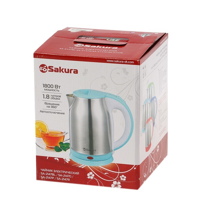 Чайник электрический Sakura SA-2147R, металл, 1.8 л, 1800 Вт, красный - фото 51401671 Чайник электрический Sakura SA-2147R, металл, 1.8 л, 1800 Вт, красный - фото 51401671