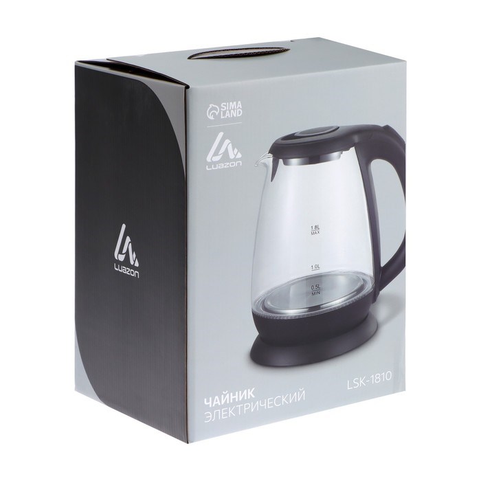 Чайник электрический Luazon LSK-1802, 1.8 л, стеклянный, с подсветкой, 1500 Вт, чёрно-синий - фото 51402018 Чайник электрический Luazon LSK-1802, 1.8 л, стеклянный, с подсветкой, 1500 Вт, чёрно-синий - фото 51402018