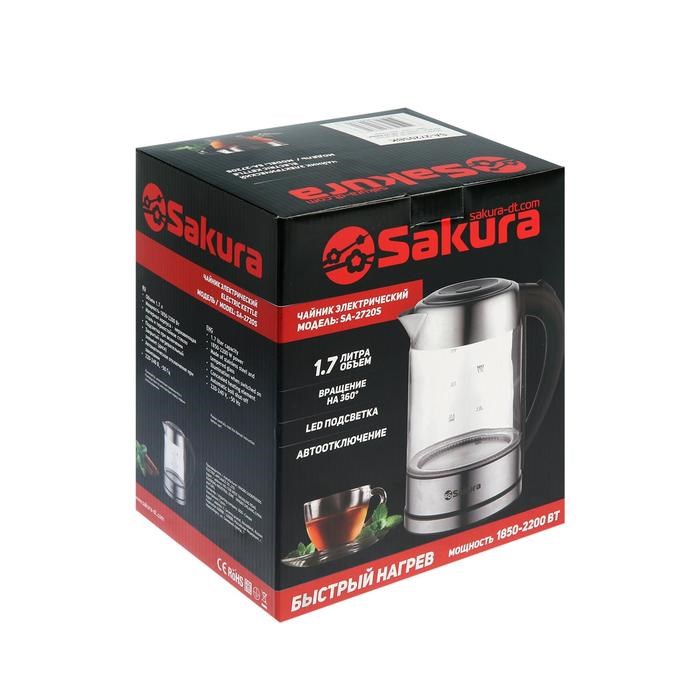 Чайник электрический Sakura SA-2720SBK, стекло, 1.7 л, 2200 Вт, серебристый - фото 51402297 Чайник электрический Sakura SA-2720SBK, стекло, 1.7 л, 2200 Вт, серебристый - фото 51402297