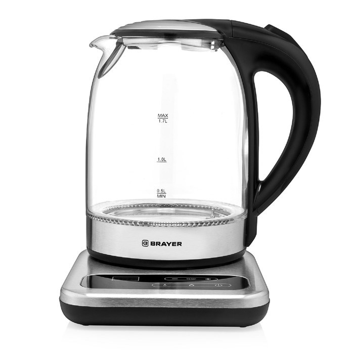 Чайник электрический BRAYER BR1003, стекло, 1.7 л, 2200 Вт, регулировка t°, серебристый - фото 51402592 Чайник электрический BRAYER BR1003, стекло, 1.7 л, 2200 Вт, регулировка t°, серебристый - фото 51402592