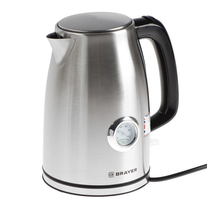 Чайник электрический BRAYER BR1022, металл, 1.7 л, 2200 Вт, термометр, серебристый - фото 51402618 Чайник электрический BRAYER BR1022, металл, 1.7 л, 2200 Вт, термометр, серебристый - фото 51402618