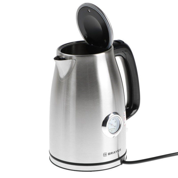 Чайник электрический BRAYER BR1022, металл, 1.7 л, 2200 Вт, термометр, серебристый - фото 51402622 Чайник электрический BRAYER BR1022, металл, 1.7 л, 2200 Вт, термометр, серебристый - фото 51402622