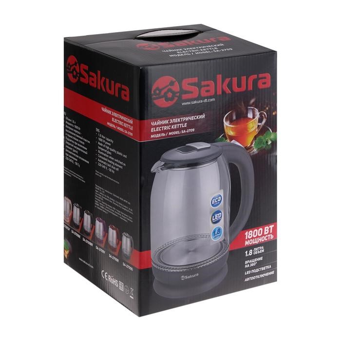 Чайник электрический Sakura SA-2709G, стекло, 1.8 л, 1800 Вт, темно-серый - фото 51402886 Чайник электрический Sakura SA-2709G, стекло, 1.8 л, 1800 Вт, темно-серый - фото 51402886