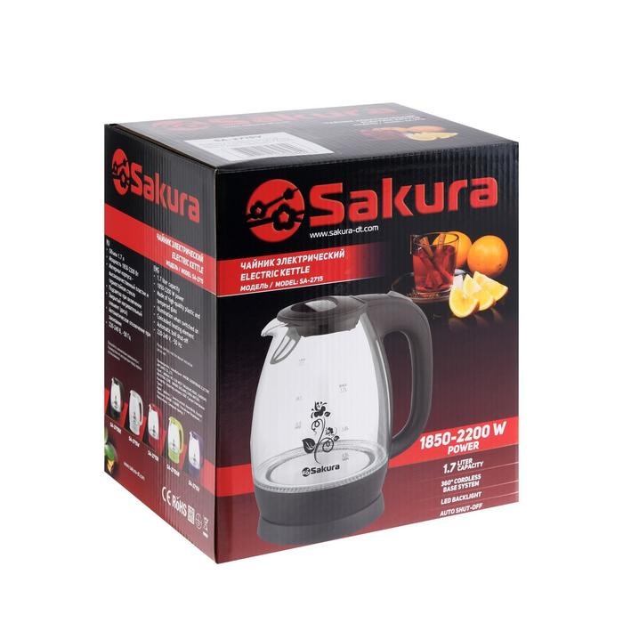 Чайник электрический Sakura SA-2715V, стекло, 1.7 л, 2200 Вт, пурпурный - фото 51402906 Чайник электрический Sakura SA-2715V, стекло, 1.7 л, 2200 Вт, пурпурный - фото 51402906