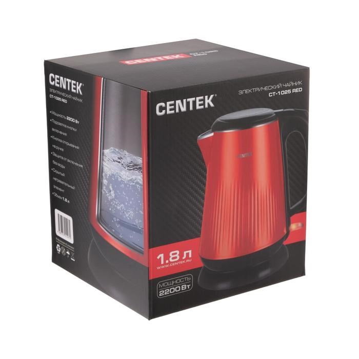 Чайник электрический Centek CT-1025, пластик, колба металл, 1.8 л, 2200 Вт, красный - фото 51402941 Чайник электрический Centek CT-1025, пластик, колба металл, 1.8 л, 2200 Вт, красный - фото 51402941
