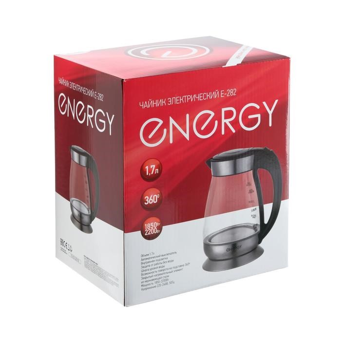 Чайник электрический ENERGY E-282, стекло, 1.7 л, 2200 Вт, серебристый - фото 51402973 Чайник электрический ENERGY E-282, стекло, 1.7 л, 2200 Вт, серебристый - фото 51402973